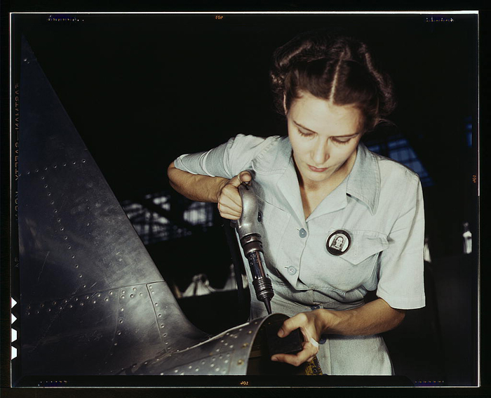 Mrs. Virginia Davis being trained to take over her husband's work, Naval Air Base in Corpus Christi, TX, 1942.