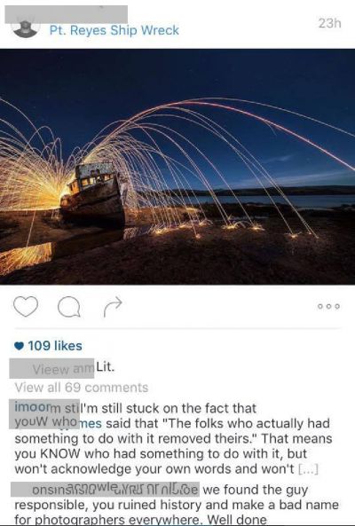 instagram point reyes shipwreck fire redacted