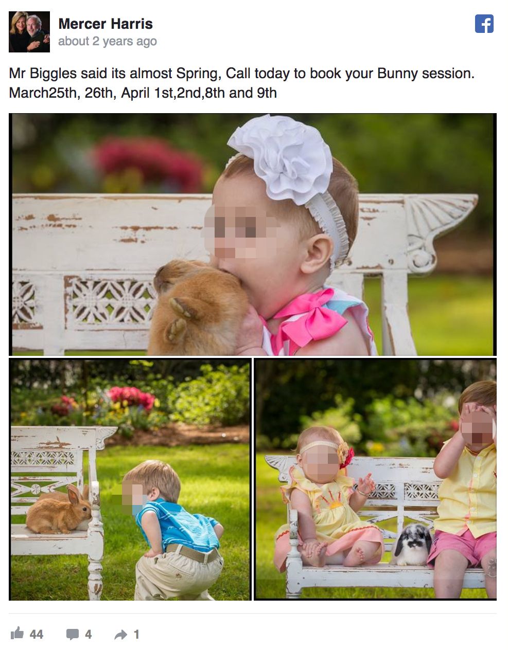 Screenshot of controversial Easter photography session showing why live animals should not be used as props