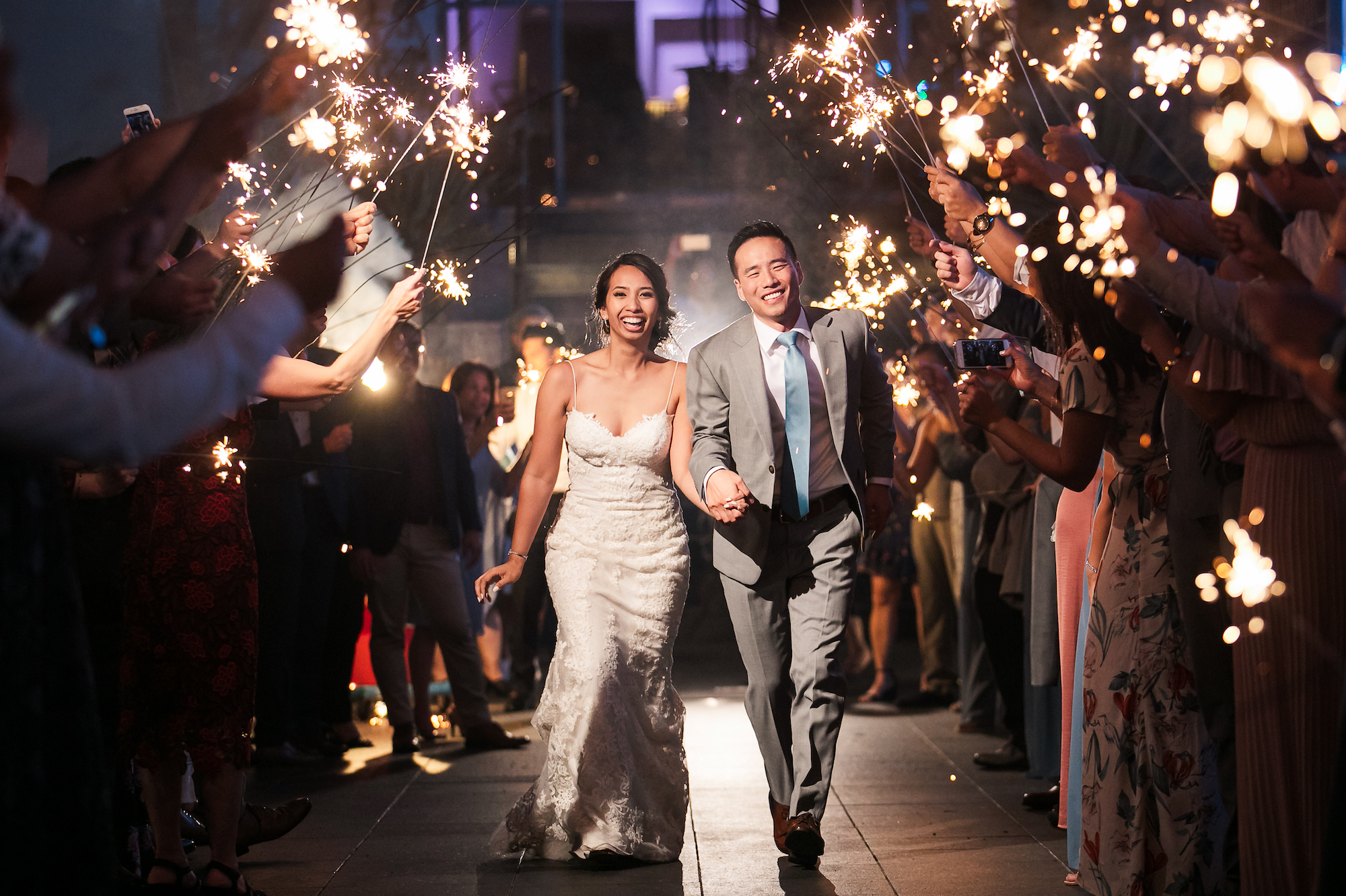 Couple exits a wedding