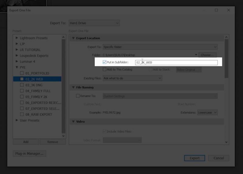 Use the Put In Subfolder Function within Your Export Presets