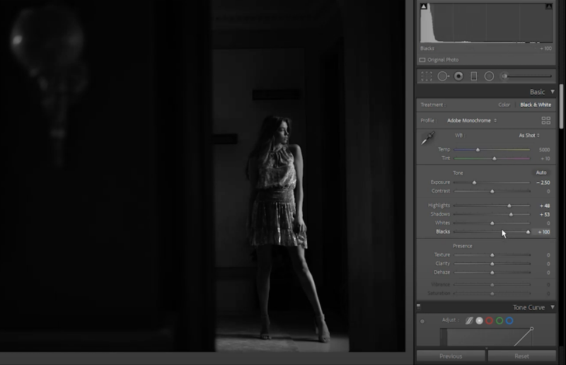 Black and white image chiaroscuro dark mode editing