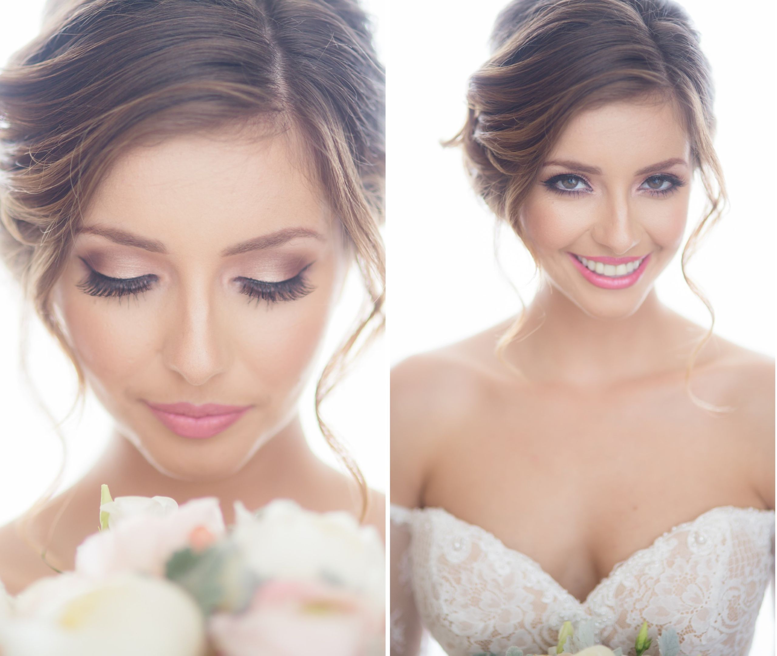 Polished bridal headshot highlighting finished makeup with soft flattering light