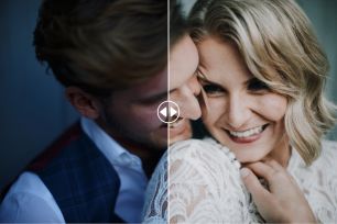 Couple cuddling under edit screen