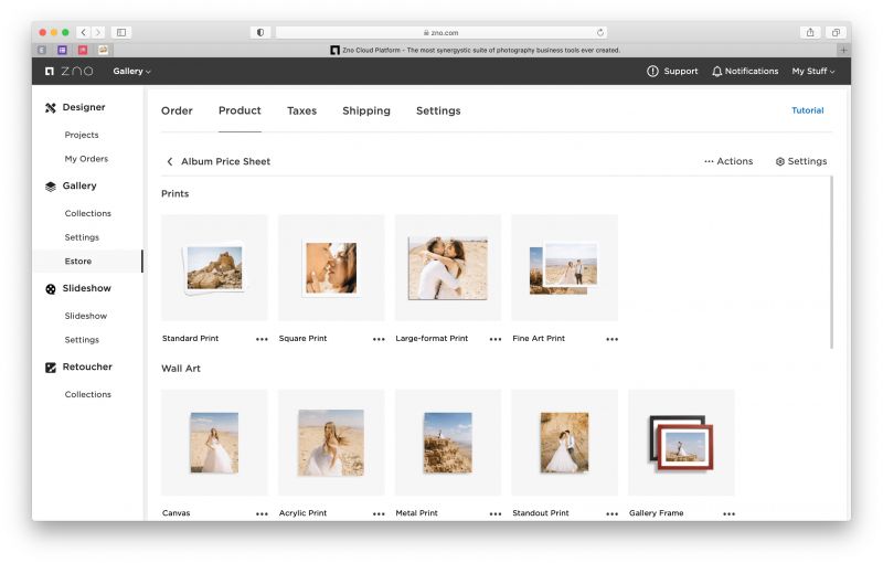 Zno Estore price sheet setup page is one part of the more unique online photo galleries out there