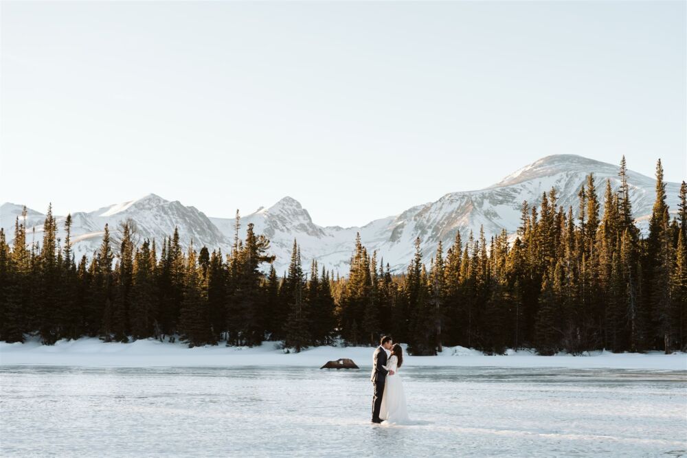 couple in the water for lake wedding photography