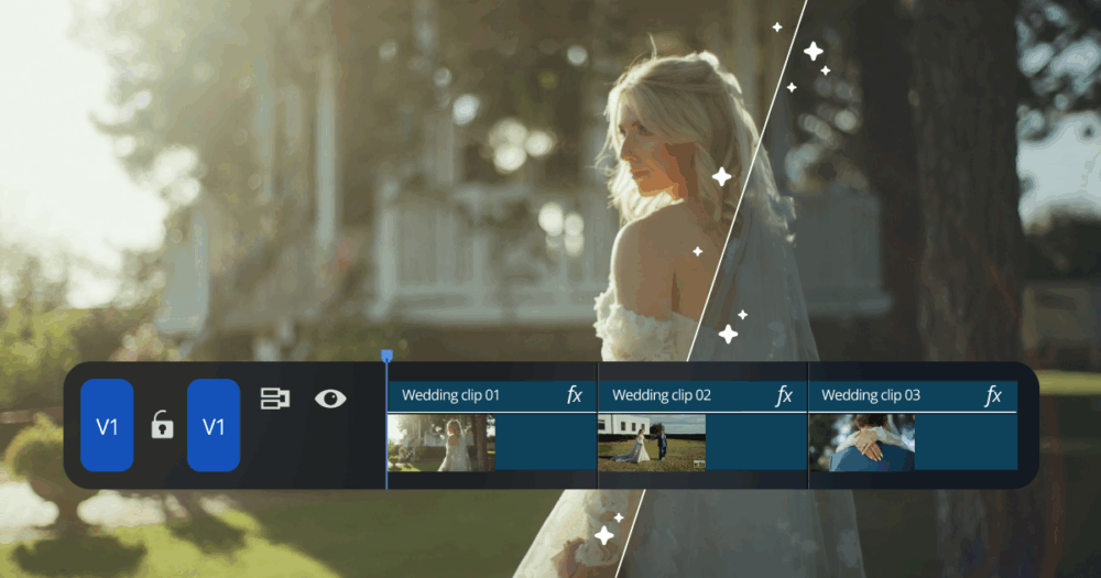 A split-screen view showing a before and after of AI color correction on a video frame