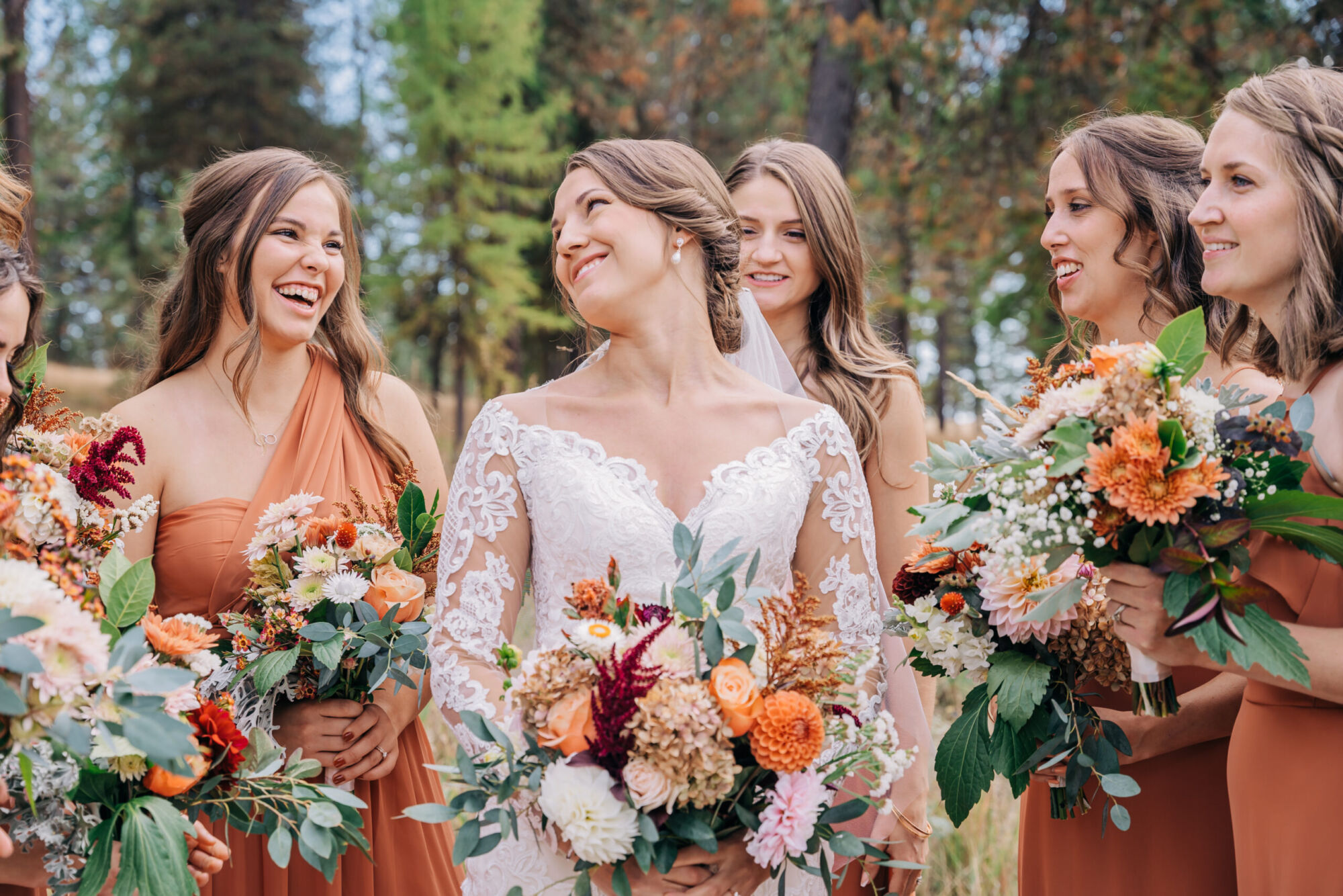 Candid shot of bride and bridesmaids for rustic boho weddings