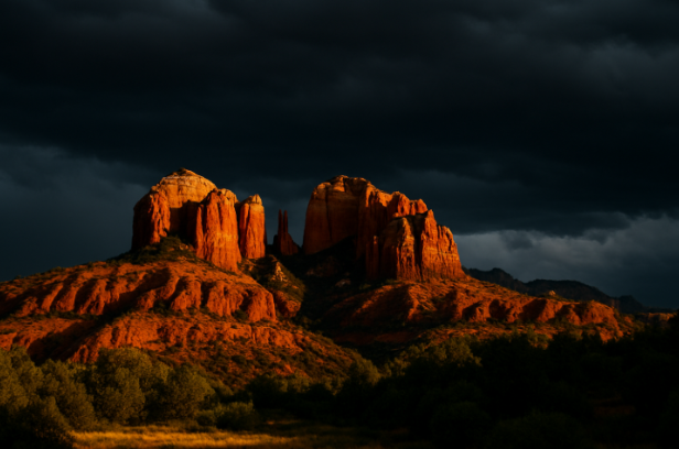 Dark clouds with sunlight contrast